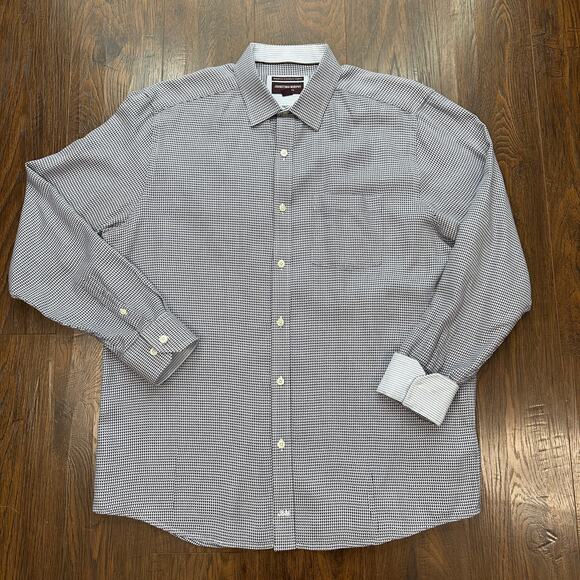 Johnston & Murphy Dress Shirt Sz L Blue Brown White Textured Button Up Flip Cuff - Picture 1 of 13